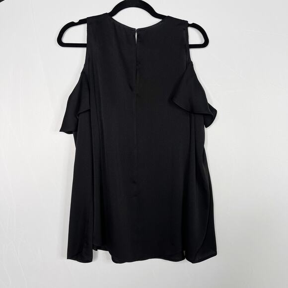 BCBGeneration Black Cold Shoulder Ruffle Long Sleeve Blouse Top Small Keyhole - Picture 2 of 10